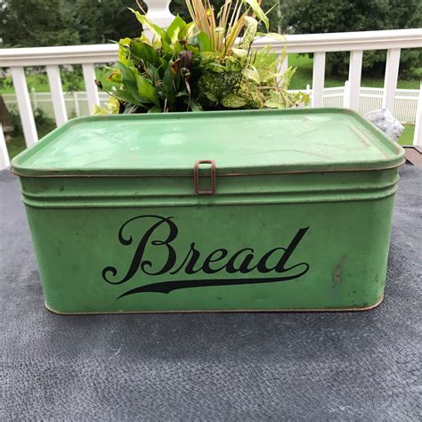 metal old green bread box|Metal Vintage Bread Box .